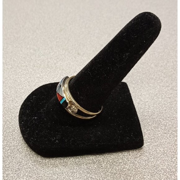 Sterling Silver Inlay Ring With Geometric Design - Picture 4 of 5